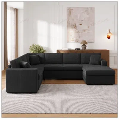 Gucheng Oversized U-shaped Sectional Sofa With Chaise Lounge And Soft Throw Pillows For Comfortable Living R In Black