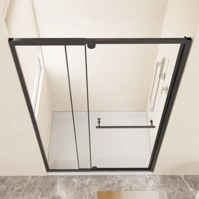 Gucheng Pivot Shower Door, 1/4 Inch Thick Clear Tempered Glass Swing Shower Door With Stainless Steel Handle In Black