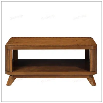 Gucheng Rectangular Wood Coffee Table With Solid Pine Legs And Open Storage Shelf, Easy Assembly For Living  In Walnut