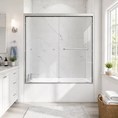 Gucheng Reversible Installation Double Bypass Sliding Shower Door Aluminium Alloy Frame Bathtub,1/4"(6mm) Te In Matte Black
