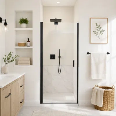 Gucheng Semi-frameless Circular Pivot Shower Door With 1/4" (6mm) Thick Sgcc Tempered Glass In Matte Black