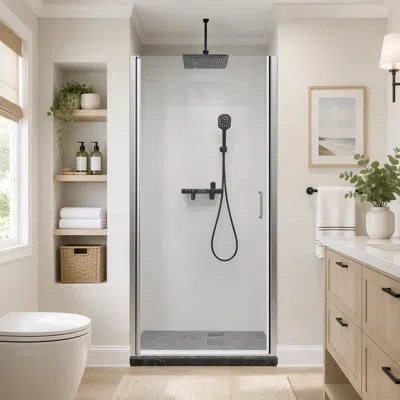 Gucheng Semi-frameless Pivot Shower Door, 1/4" (6mm) Thick Clear Sgcc Tempered Glass Door, Pivot Swing Showe In Chrome