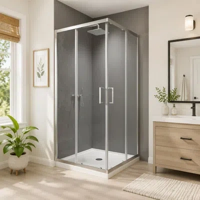 Gucheng Sliding Shower Door, With 1/4" Tempered Clear Glass, Frame Sliding Corner Shower Enclosure In Brushed Nickel