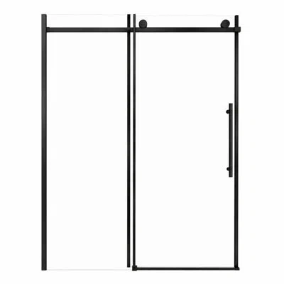 Gucheng Soft Closing Sliding Frameless Black Shower Doors,8mm Easy-clean Explosion-proof Tempered Glass In Matt Black