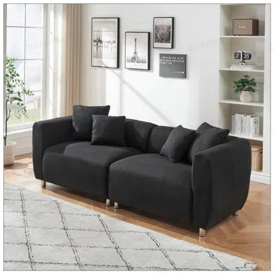Gucheng Stylish 89 Inch 3-seater Sofa With Metal Legs, Solid Wood Frame, And 4 Pillows For Modern Living Spa In Yellow
