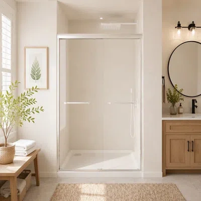 Gucheng Tempered Glass Aluminum Frame Double Sliding Shower Door,5/16"(8 Mm), Stainless Steel Handle In Brushed Nickel