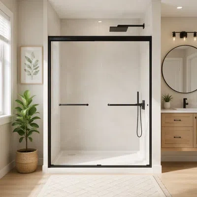 Gucheng Tempered Glass With Explosion Proof Film, Aluminum Frame Double Sliding Shower Door, "1/4 (6 Mm), St In Matt Black
