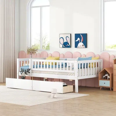 Gucheng Twin Size Daybed Wood Bed With Two Drawers, Durable Pine Construction And Versatile Storage For Mode In White