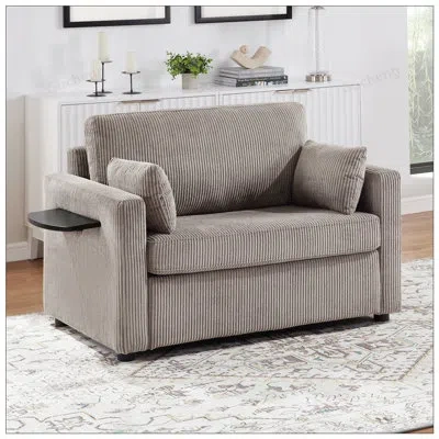 Gucheng Twin Size Sofa Bed With Foldable Mattress, Side Table, Storage Pocket, And Usb Ports For Versatile L In Light Brown