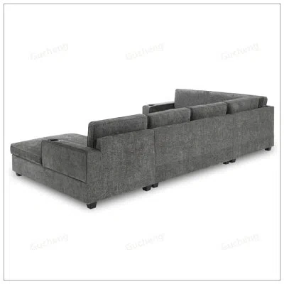 Gucheng U Shaped Sectional Sofa, 6 Seat Chenille Corner Couch Set With Oversized Chaise Lounge, Irregular Co In Grey