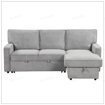 Gucheng Upholstery Sleeper Sectional Sofa With Storage, Usb Port, And Cup Holders For Modern Living In Light Grey