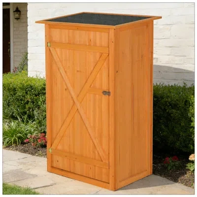 Gucheng Weatherproof Wooden Outdoor Storage Shed With Flat Roof, Lockable Door, And Adjustable Shelves For G In Light Yellow