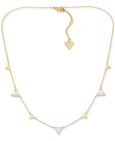 Guess 14k Gold-plated & Cubic Zirconia Triangle Station Necklace, 16" + 2" Extender