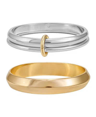 Guess 2-pc. Gold & Silver-tone Bangle Set In Orange