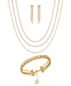 Guess 3-pc. Cubic Zirconia Gold-tone Multi-chain Necklace, Drop Earrings, And Bracelet Set In Gold