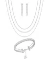 Guess 3-pc. Cubic Zirconia Gold-tone Multi-chain Necklace, Drop Earrings, And Bracelet Set In Silver