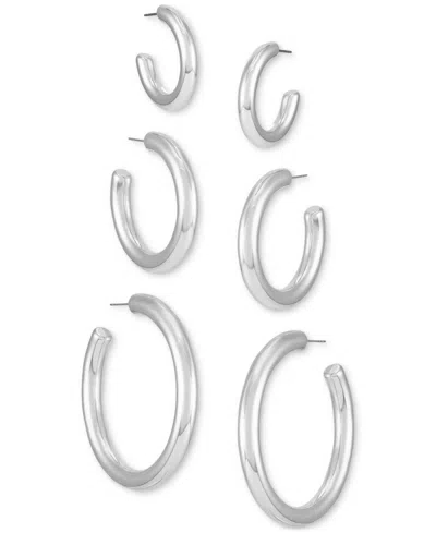 Guess 3-pc. Set Polished Medium & Large Hoop Earrings In Silver