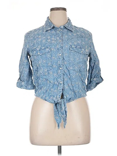Pre-owned Guess 3/4 Sleeve Button Down Shirt In Blue