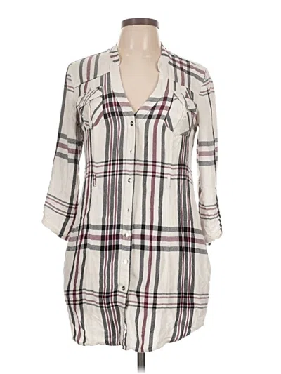 Pre-owned Guess 3/4 Sleeve Button Down Shirt In Ivory