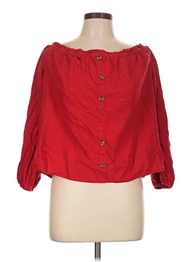 Pre-owned Guess 3/4 Sleeve Button Down Shirt In Red