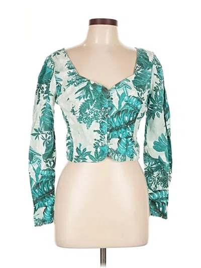 Pre-owned Guess 3/4 Sleeve Top Teal Sweetheart Neckline Tops In Blue