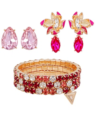 Guess 3-pc. Rose Gold-tone Bracelet And Stud Earrings Set