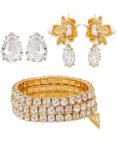 Guess 3-pc. Rose Gold-tone Bracelet And Stud Earrings Set