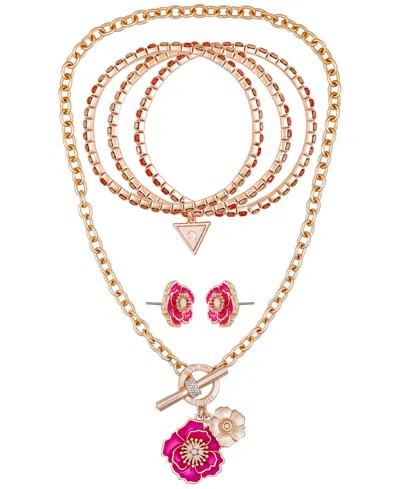 Guess 3-pc. Rose Gold-tone Necklace, Bracelet & Stud Earrings Set