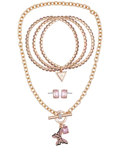 Guess 3-pc. Rose Gold-tone Necklace, Bracelet & Stud Earrings Set