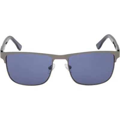 Guess 58mm Round Sunglasses In Shiny Dark Nickeltin/blue