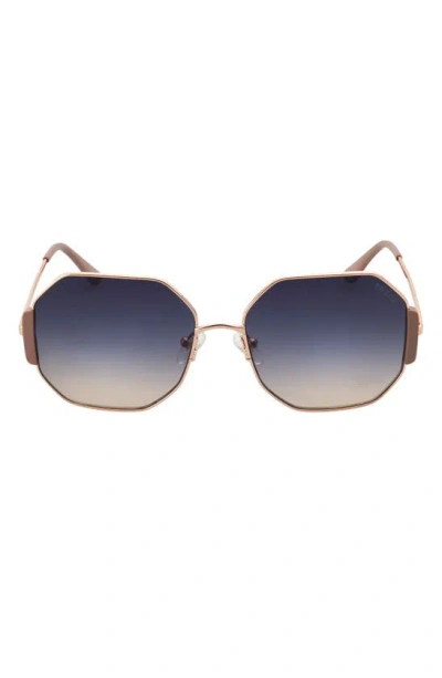 Guess 60mm Geometric Sunglasses In Shiny Rose Gold / Blue