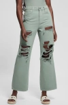 Guess '90s Distressed High Waist Flare Jeans In Malibu Sage Multi