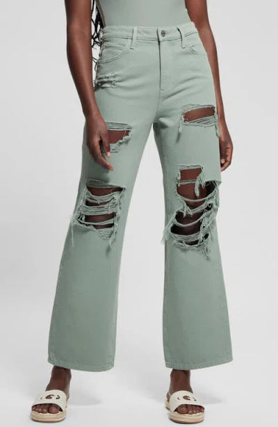 Guess '90s Distressed High Waist Flare Jeans In Malibu Sage Multi