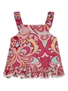 Guess Abstract-print Ruffled Top In Pink