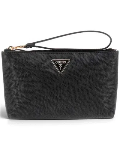 Guess Achette Laurel Ii Sl Wristlet Pouch Woman Black Saffiano Effect With Lace