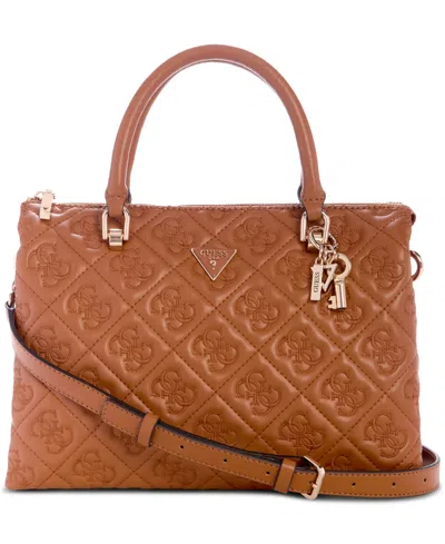 Guess Adelasia Multi Compartment Small Satchel In Brown