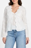 Guess Aida Floral Embroidered Tie Front Long Sleeve Top In White