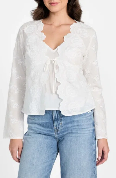 Guess Aida Floral Embroidered Tie Front Long Sleeve Top