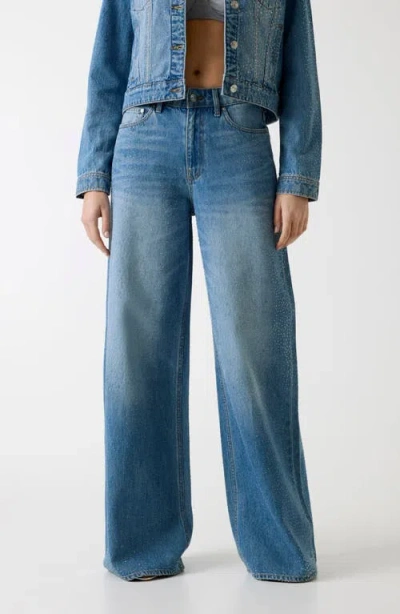 Guess Alba High Waist Wide Leg Jeans In Blue