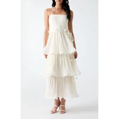 Guess Alessia Sleeveless Tiered Ruffle Maxi Dress In White