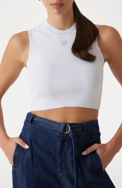 Guess Alexia Crop Rib Tank Top In White