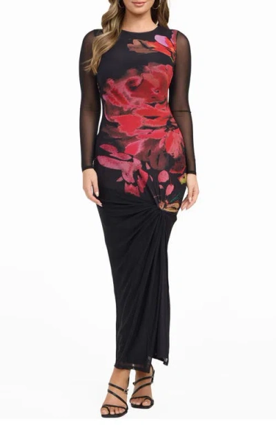 GUESS GUESS ALYSSA FLORAL PRINT LONG SLEEVE MAXI DRESS