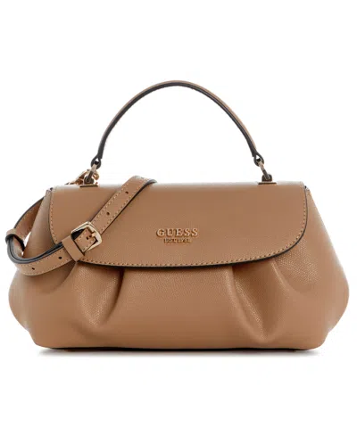 Guess Amorette Top Handle Medium Flap Satchel Handbag In Beige
