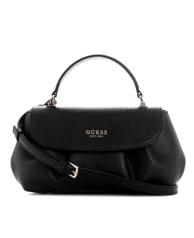 Guess Amorette Top Handle Medium Flap Satchel Handbag In Black