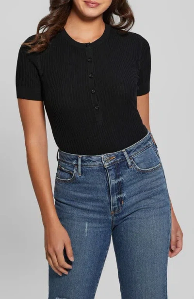 Guess Anders Rib Henley Bodysuit In Jet Black