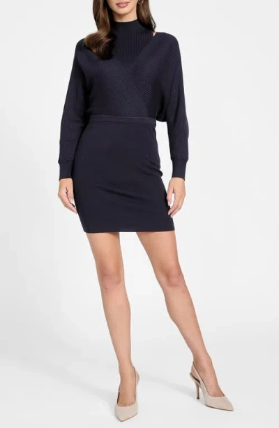 Guess Anita Dolman Long Sleeve Sweater Minidress In Black