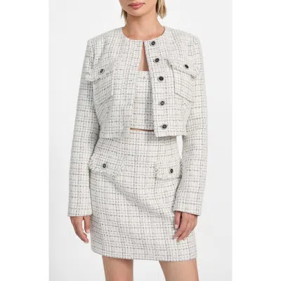 Guess Anna Marie Crop Tweed Jacket In Gray