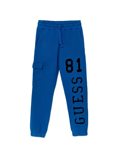 Guess Kids' Appliqué Cargo Trousers In Blue