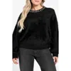Guess Arisa Rhinestone Accent Crewneck Sweater In Black