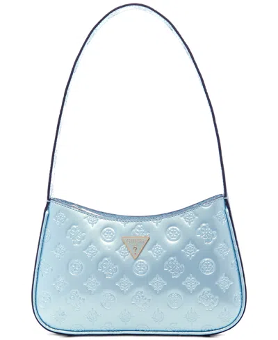 Guess Arnela Small Top Zip Shoulder In Powder Blue Logo